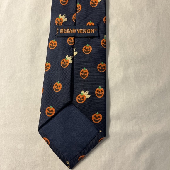 1988 Vintage Lillian Vernon Navy Blue Halloween Tie Ghost and Pumpkin - Picture 5 of 7